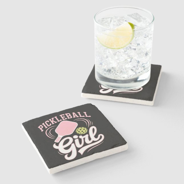 Pickleball Girl Player Stone Coaster (Side)