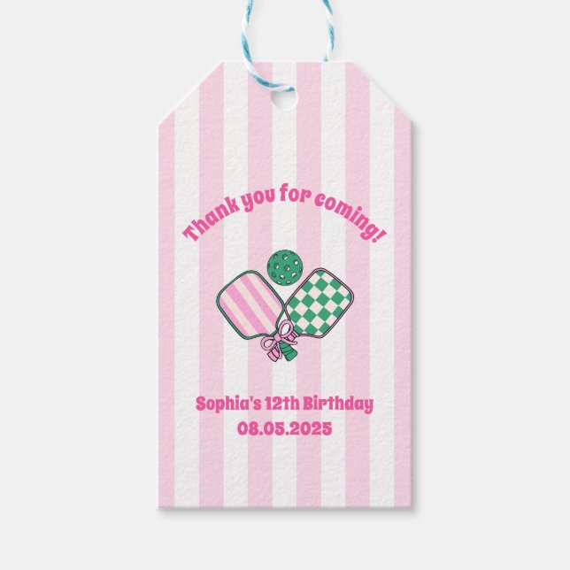 Pickleball Girls Birthday  Gift Tags (Front)