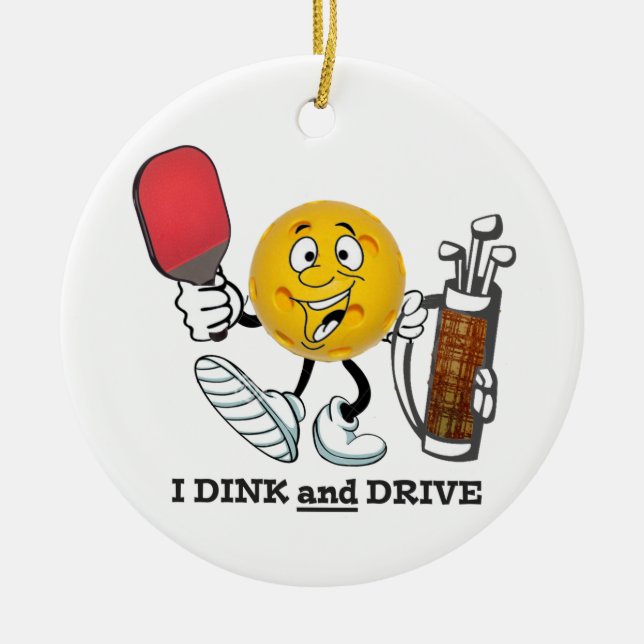 PIckleball/golf: Dink & Drive Ceramic Tree Decoration (Front)