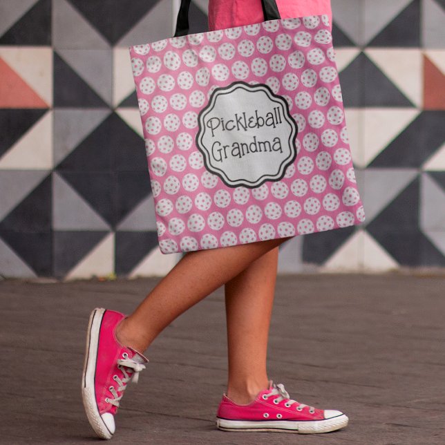 Pickleball Grandma Carnation Pink and White Tote Bag (Fun personalized gifts for the pickleball players in your life!)