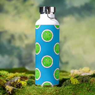 Pickleball Green Pickleballs Polka Dots Pale Blue Water Bottle