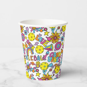 Pickleball Groovy, retro 90s, white paper cups