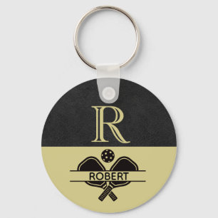 Pickleball Guy Custom Monogram Initial Name Key Ring
