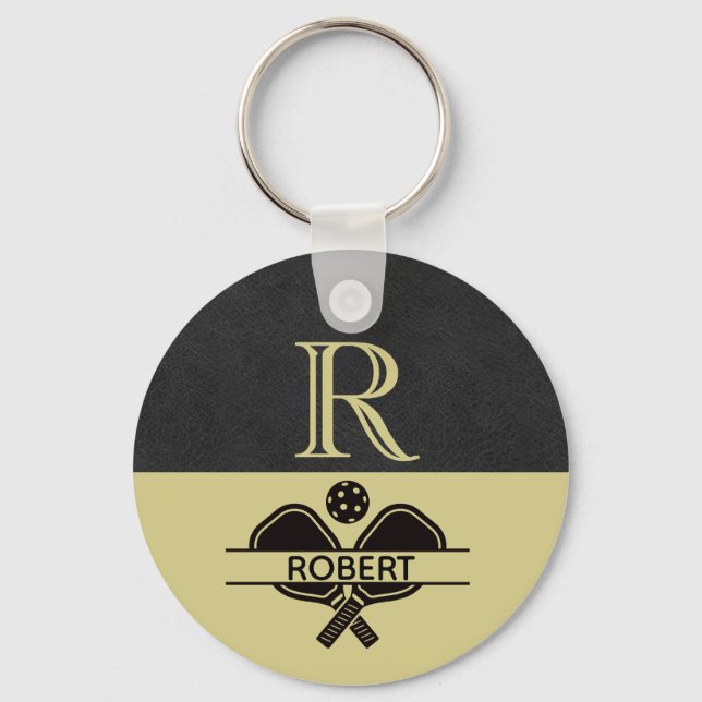 Pickleball Guy Custom Monogram Initial Name    Key Ring (Front)