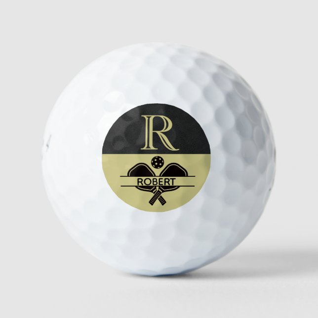 Pickleball Guy Golfer Monogram Initial Name  Golf Balls (Front)