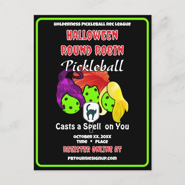 Pickleball Halloween Party Witches Casts A Spell Invitation Postcard (Front)