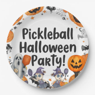 Pickleball Halloween Party  with paddle and ball Paper Plate
