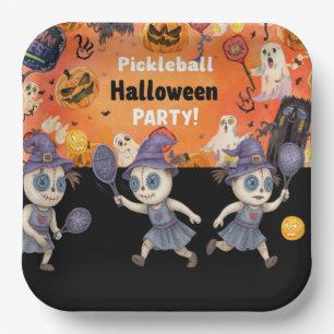 Pickleball Halloween Party with paddle and ball Paper Plate