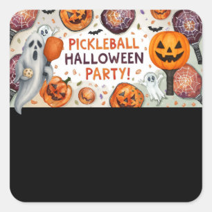 Pickleball Halloween Party with paddle and ball Square Sticker