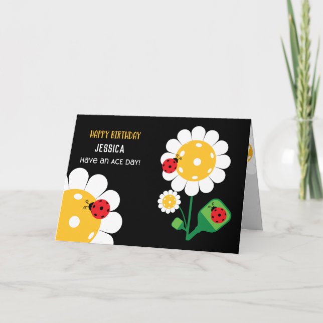 Pickleball Happy Birthday Black Customisable  Card (Front)