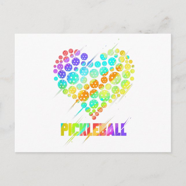Pickleball Heart - Funny Colorful Paddle Sports Pl Holiday Postcard (Front)