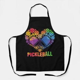 Pickleball Heart Funny Colorful Paddle Sports Play Apron