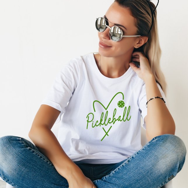 Pickleball Heart Green & White Paddle T-Shirt (Creator Uploaded)