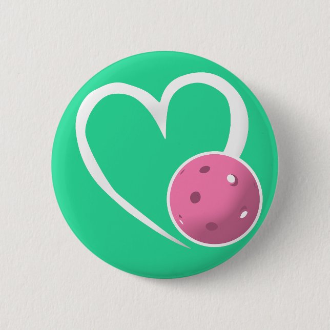 Pickleball Heart Valentine Love Pink Turquoise 6 Cm Round Badge (Front)