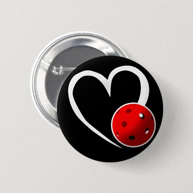 Pickleball Heart Valentine Love Red White Black 6 Cm Round Badge (Front & Back)