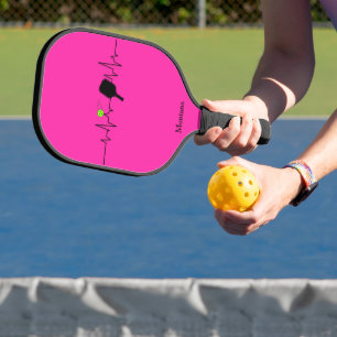 Pickleball Heartbeat Hot Pink Green - Custom Name Paddle
