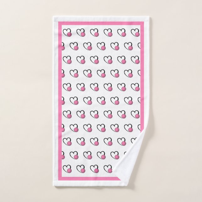 Pickleball Hearts Pink and White Hand Towel (Hand Towel)