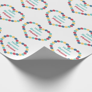 Pickleball hearts with custom name wrapping paper