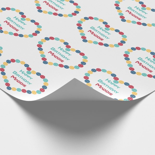 Pickleball hearts with custom name wrapping paper (Corner)