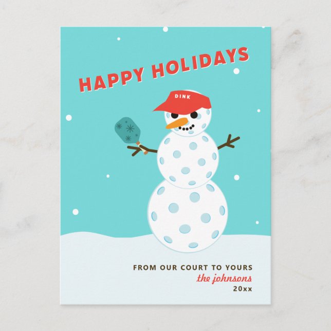 Pickleball Holiday Christmas Humourous Snowman Car Postcard (Front)