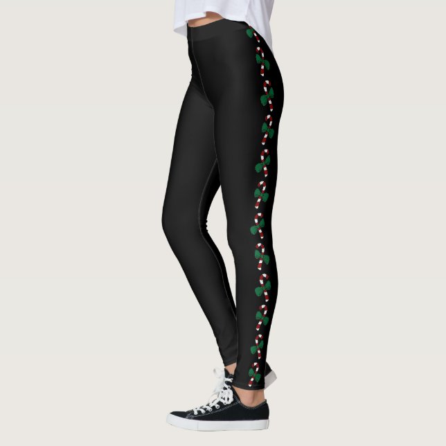 Pickleball Holiday Outfit Candy Canes on Black Leggings (Left)