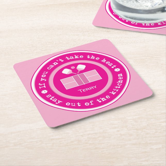 Pickleball: if you cant take the heat custom text square paper coaster (Angled)