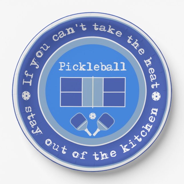 Pickleball: If you can't take the heat /pale blue  Paper Plate (Front)