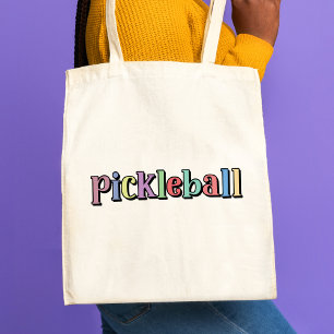 Pickleball in Colourful Multicolor Retro Typograph Tote Bag