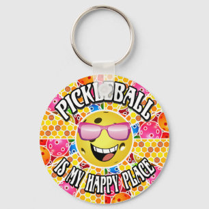 Pickleball is My Happy Place -  Colorful Graphic Key Ring