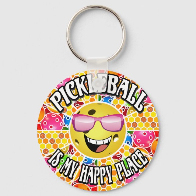 Pickleball is My Happy Place -  Colourful Graphic  Key Ring (Front)