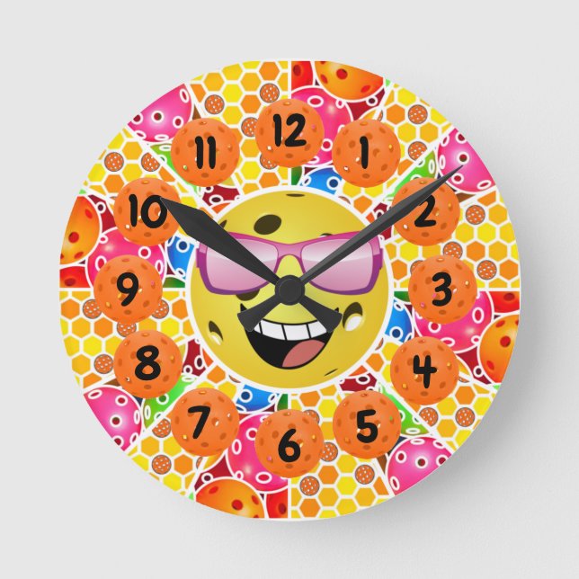 Pickleball is My Happy Place -  Colourful Graphic  Round Clock (Front)