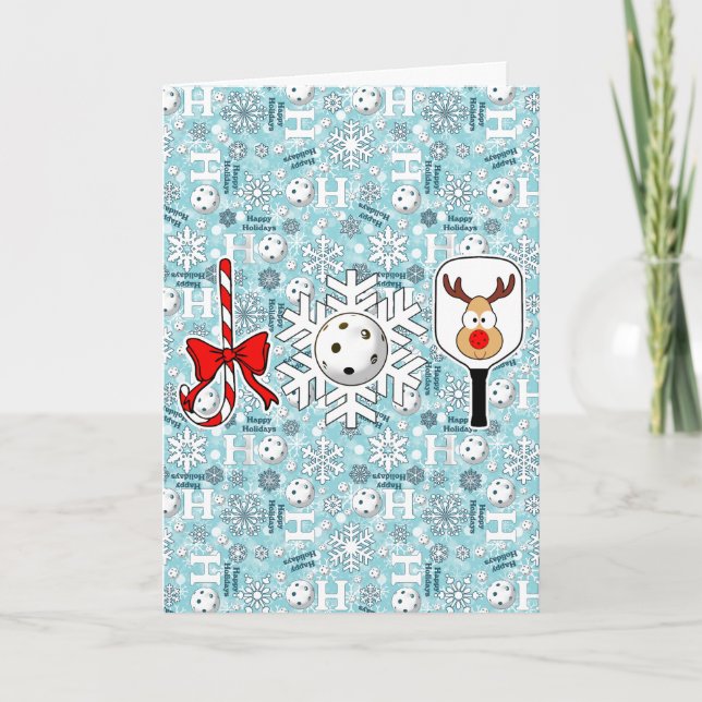 Pickleball Joy Christmas Ho Ho Ho Snowballs Blue Card (Front)