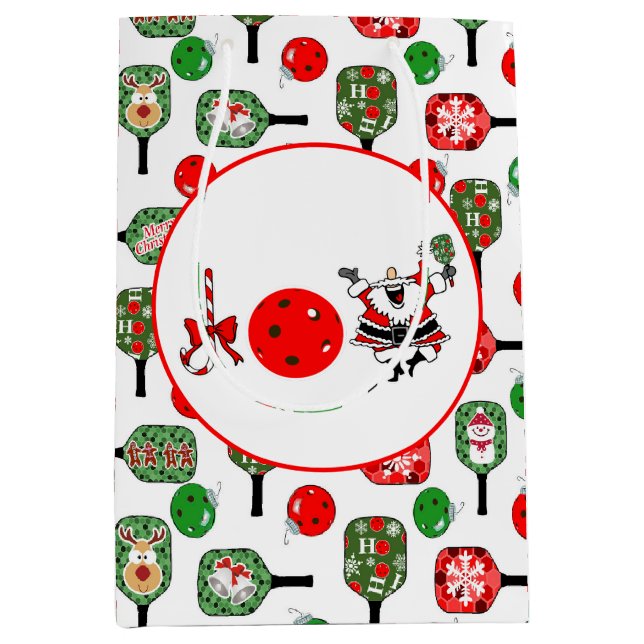 Pickleball Joy Christmas Party Red Green and Black Medium Gift Bag (Front)