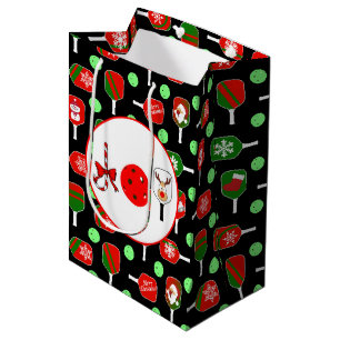 Pickleball Joy Christmas Party Red Green Ornaments Medium Gift Bag