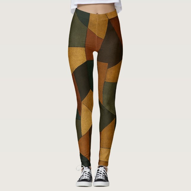 Pickleball Juan Gris Style Abstract Pattern Leggings (Front)