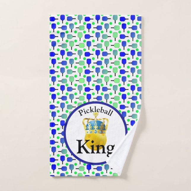 Pickleball King, Yellow Pickleball Wearing A Crown Hand Towel (Hand Towel)