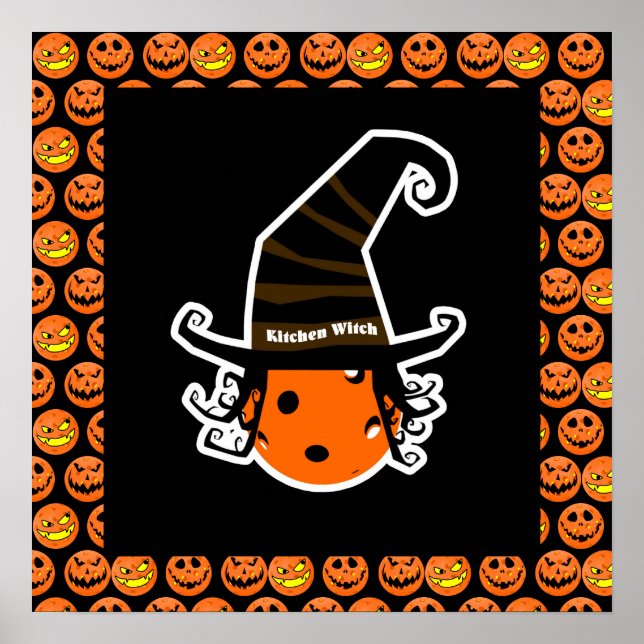 Pickleball Kitchen Witch Cute Pickleball Halloween Poster (Front)