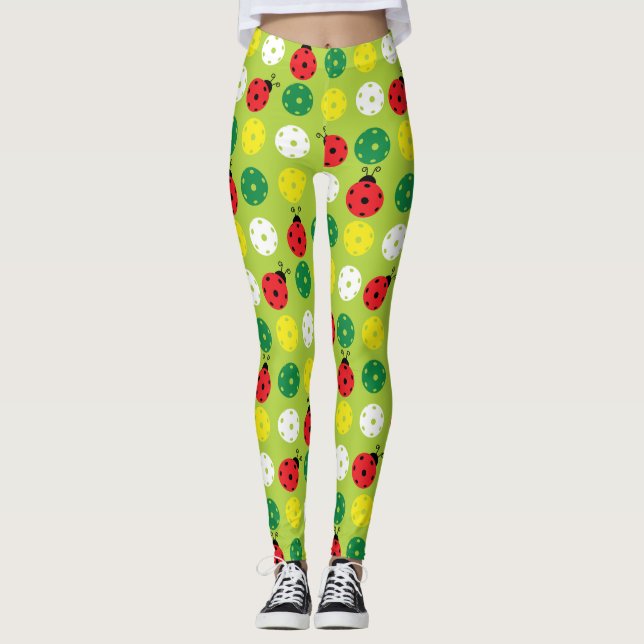 Pickleball ladybugs and picklaballs on fresh green leggings (Front)