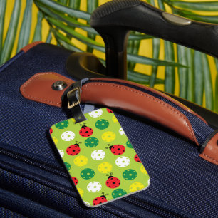 Pickleball ladybugs and picklaballs on fresh green luggage tag