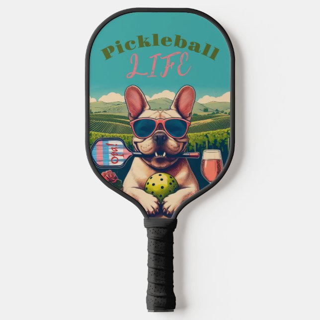 Pickleball Life Paddle - French Bulldog & Rosé (Front)