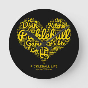 Pickleball Life Word Art Typography Personalized Round Clock