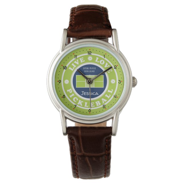 Pickleball: live, love, pickleball, custom text watch (Front)