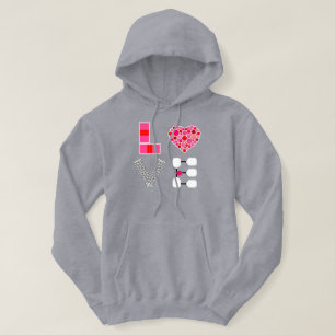 Pickleball Love Heart Court Balls Paddles Pink Red Hoodie