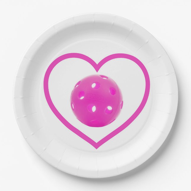 Pickleball love pink pickle ball sport pink paper plate (Front)