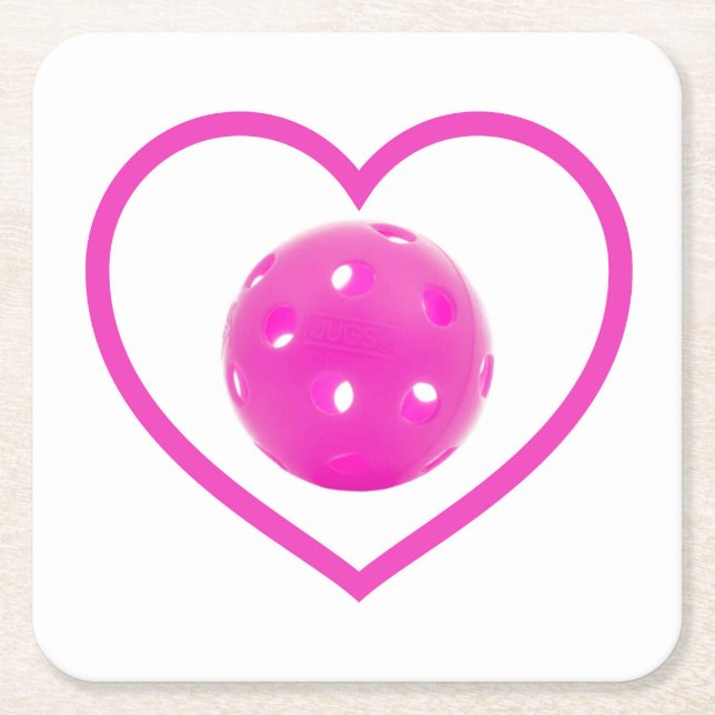 Pickleball love pink pickle ball sport pink square paper coaster (Front)