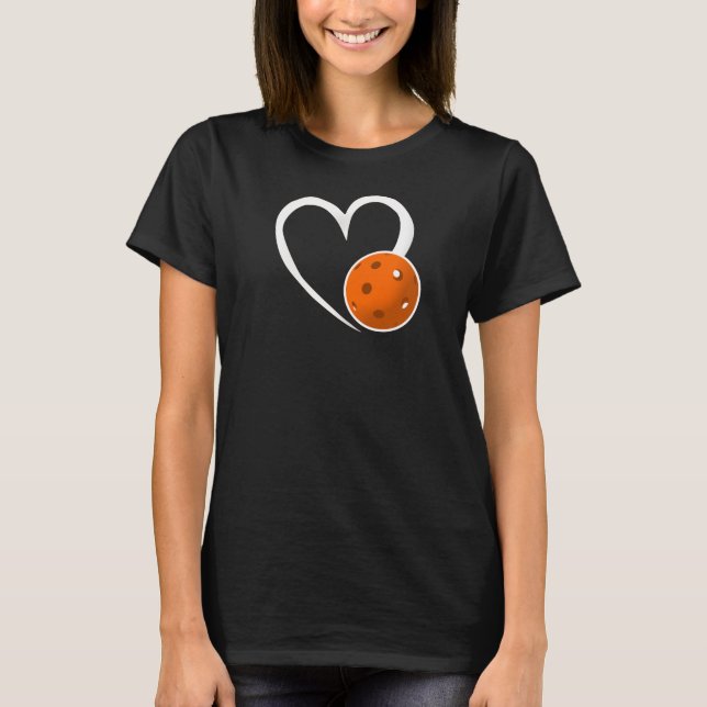 Pickleball Love White Heart Orange Pickleball T-Shirt (Front)