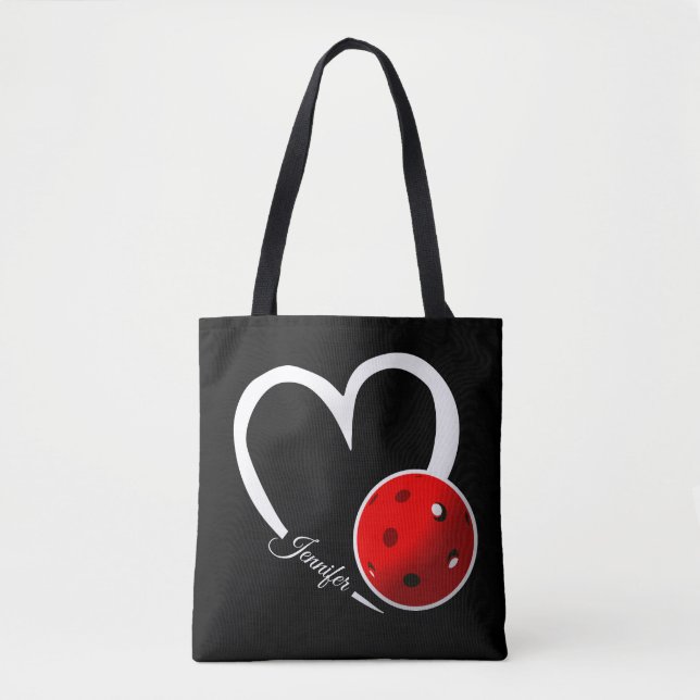 Pickleball Love White Heart Red Pickleball Tote Bag (Front)