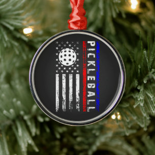 Pickleball Lovers 4th of July American Flag Metal Tree Decoration