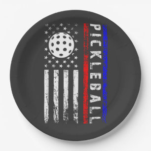 Pickleball Lovers 4th of July American Flag Paper Plate