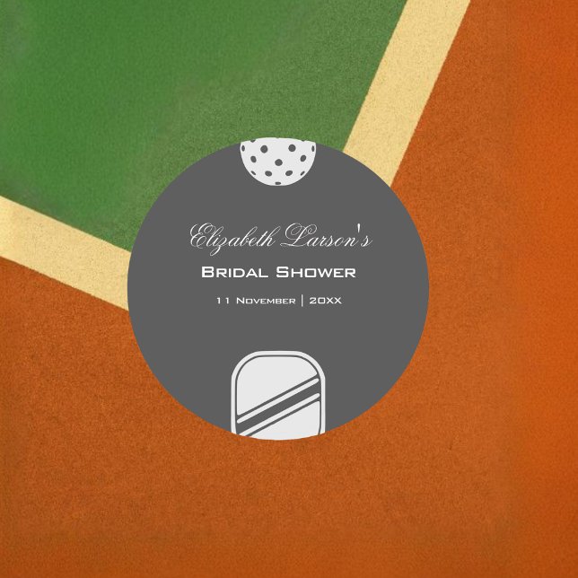 Pickleball Lovers Bridal Shower Black & White Classic Round Sticker (Creator Uploaded)